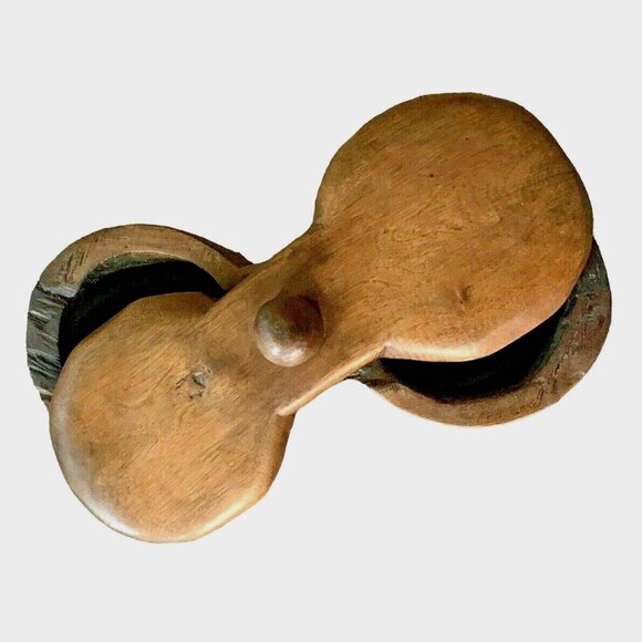 Burl wood Hand Carved Spice Box Early 19c Antique Pennsylvania Kitchenware - Picture 10 of 11